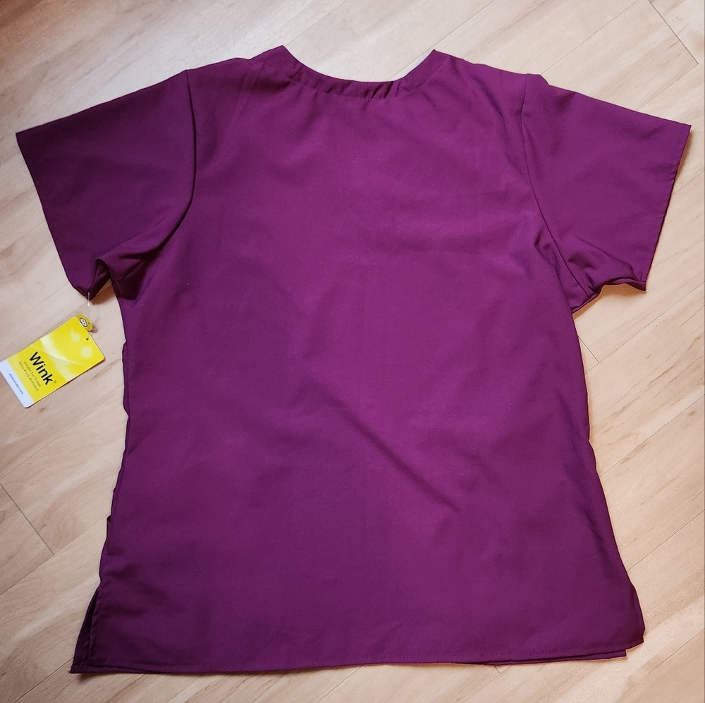 Wink V-Neck Scrub Top in Wine Purple, Size Large - Picture 3 of 3